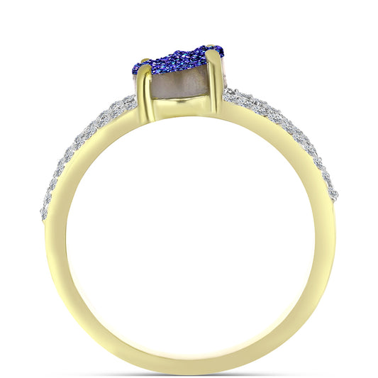 Inel din Argint 925 Placat cu Aur ( 4.49 grame ) cu Drusă Violet și Topaz Alb 2.3 Carate