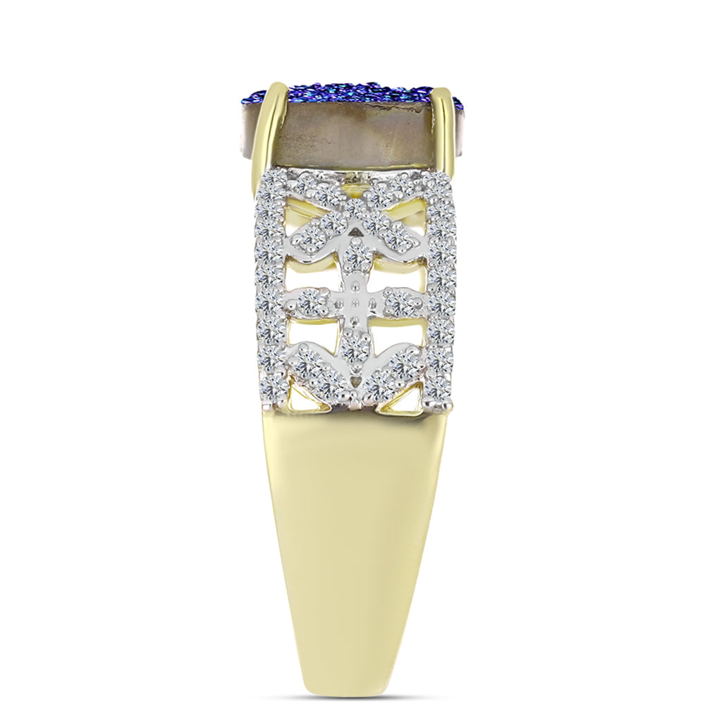 Inel din Argint 925 Placat cu Aur ( 4.49 grame ) cu Drusă Violet și Topaz Alb 2.3 Carate 8 
