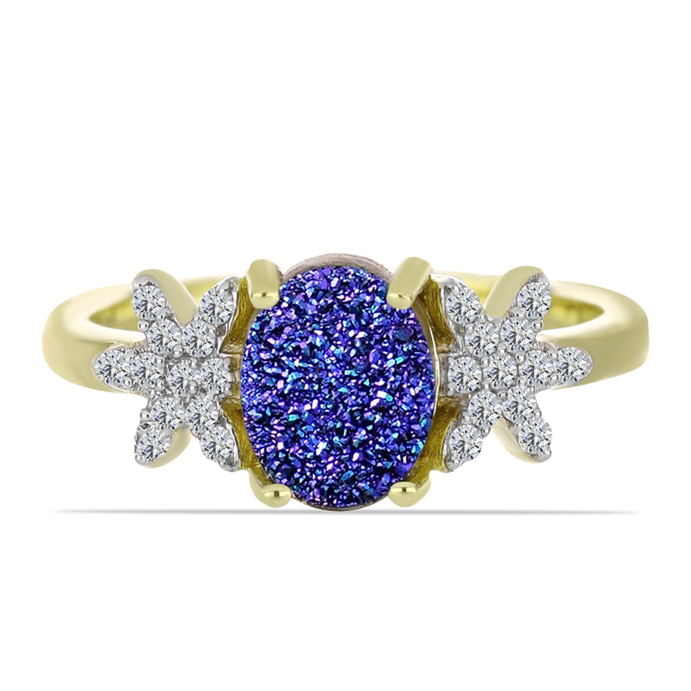 Inel din Argint 925 Placat cu Aur ( 3.15 grame ) cu Drusă Violet și Topaz Alb 1.99 Carate 1 
