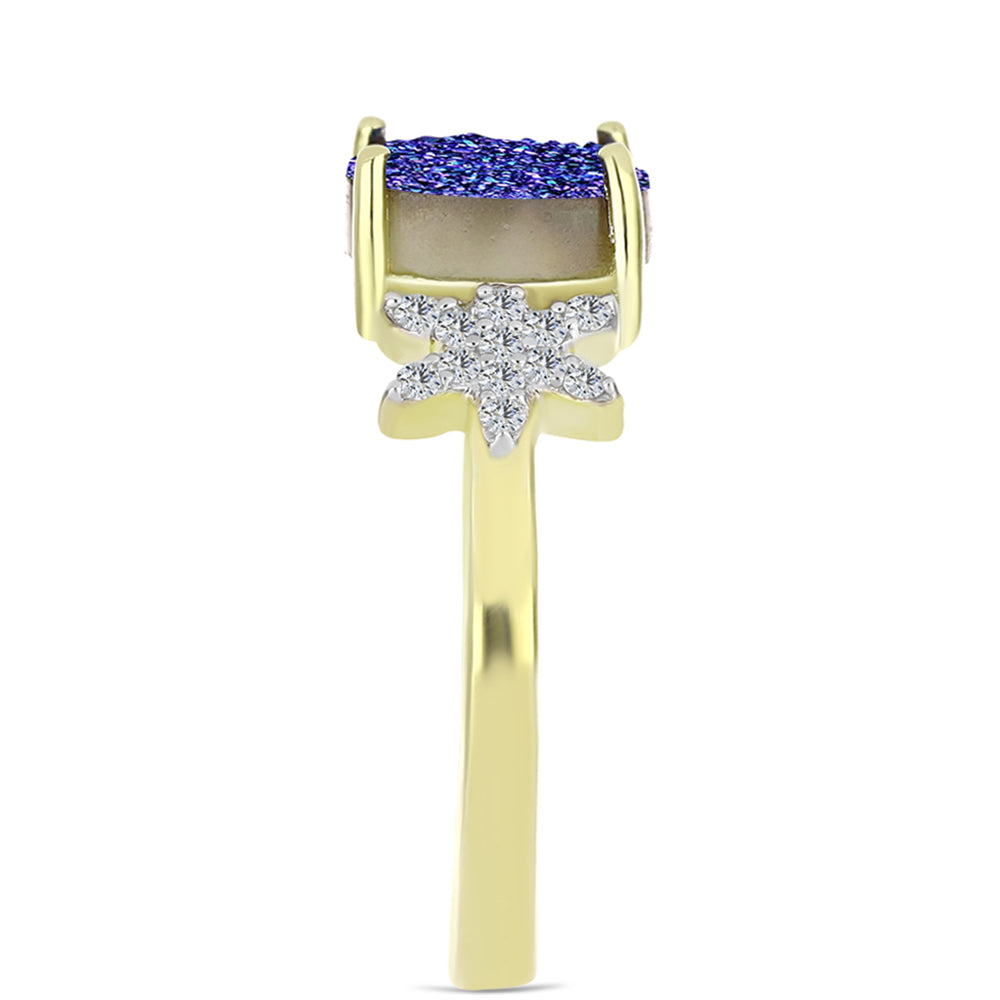 Inel din Argint 925 Placat cu Aur ( 3.15 grame ) cu Drusă Violet și Topaz Alb 1.99 Carate 4 