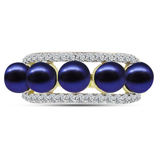 Inel din Argint 925 Placat cu Aur ( 3.38 grame ) cu Perlă de Cultură Neagră și Topaz Alb 5.33 Carate