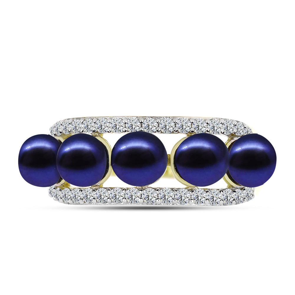 Inel din Argint 925 Placat cu Aur ( 3.38 grame ) cu Perlă de Cultură Neagră și Topaz Alb 5.33 Carate 5 