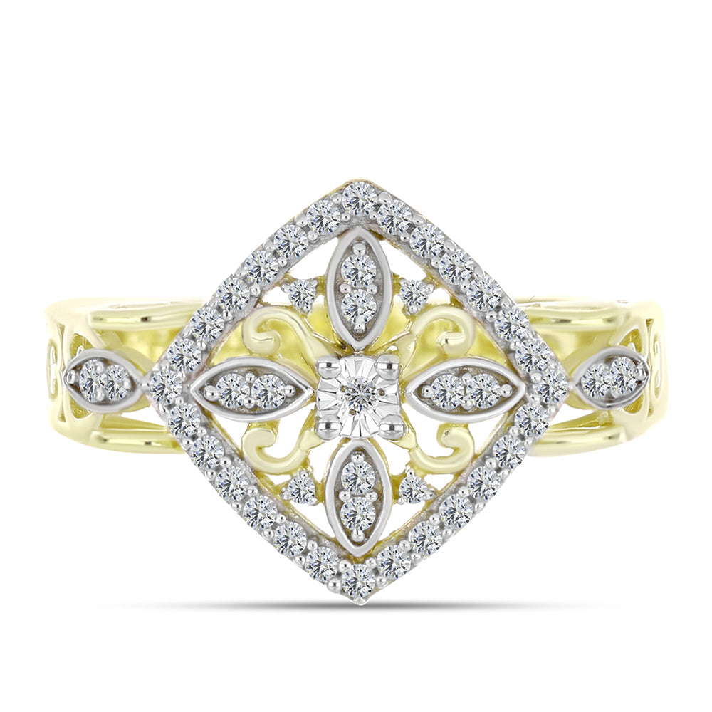 Inel din Argint 925 Placat cu Aur ( 4.4 grame ) cu Diamant Alb și Topaz Alb 0.39 Carate