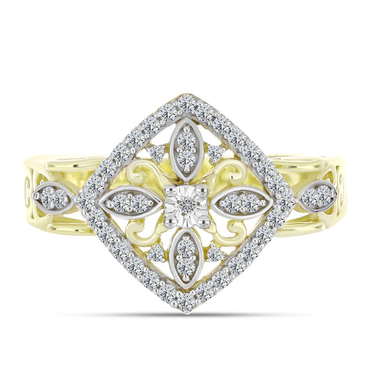 Inel din Argint 925 Placat cu Aur ( 4.4 grame ) cu Diamant Alb și Topaz Alb 0.39 Carate