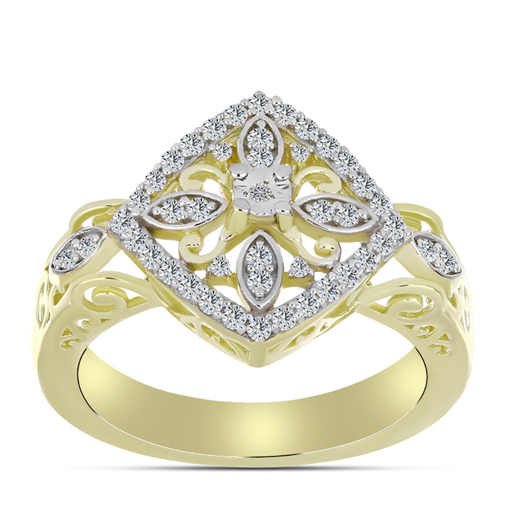 Inel din Argint 925 Placat cu Aur ( 4.4 grame ) cu Diamant Alb și Topaz Alb 0.39 Carate