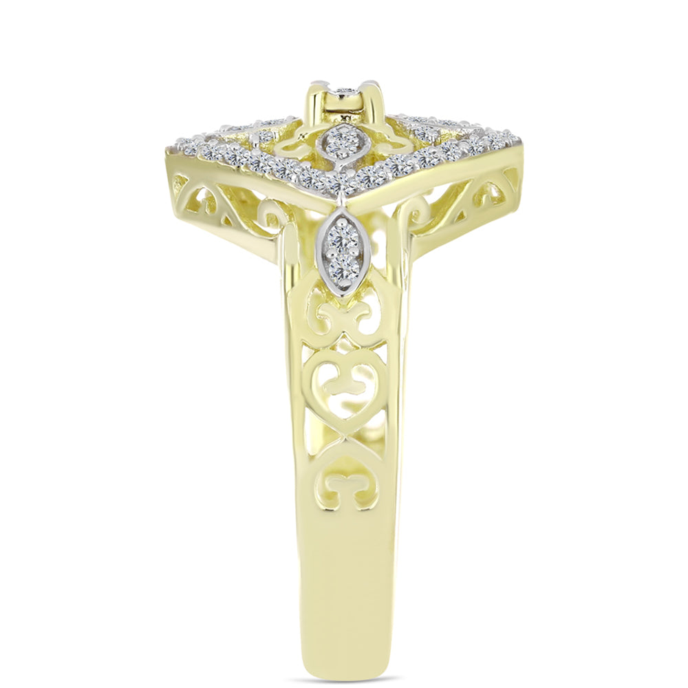 Inel din Argint 925 Placat cu Aur ( 4.4 grame ) cu Diamant Alb și Topaz Alb 0.39 Carate 4 