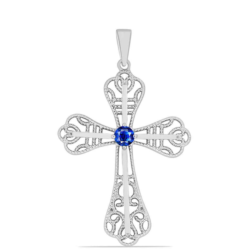 Cruce Pandantiv din Argint 925 ( 2.91 grame ) cu Safir Albastru Australian 0.38 Carate 1 