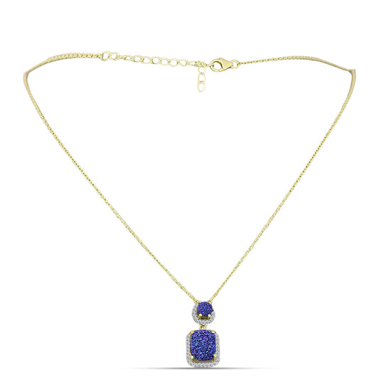 Colier din Argint 925 Placat cu Aur ( 4.38 grame ) cu Drusă Violet și Topaz Alb 3.77 Carate