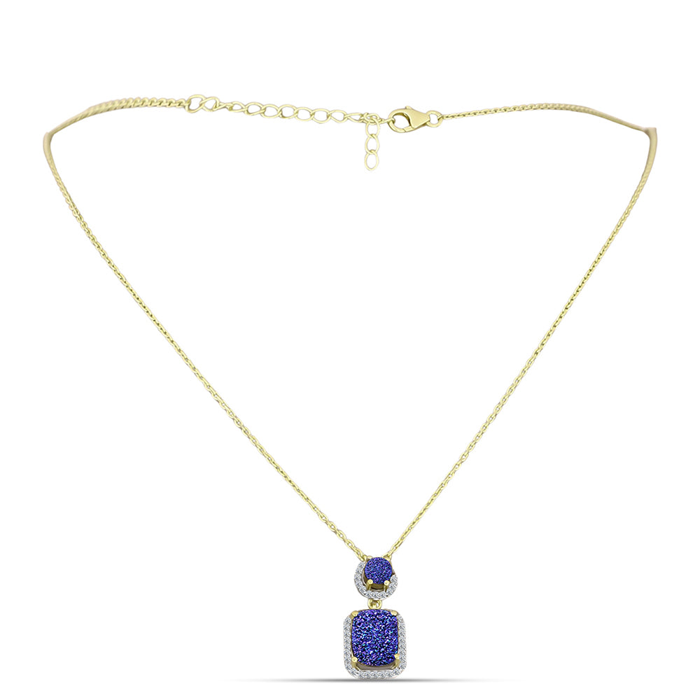 Colier din Argint 925 Placat cu Aur ( 4.38 grame ) cu Drusă Violet și Topaz Alb 3.77 Carate