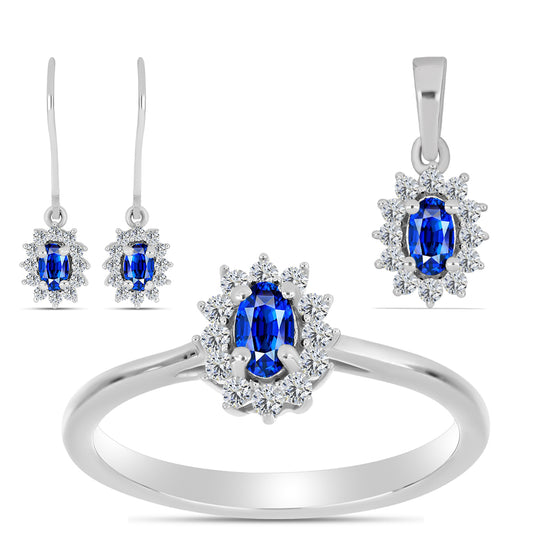 Set din Argint 925 ( 4.52 grame ) cu Safir Albastru Australian și Topaz Alb 2.23 Carate ( Cercei+Inel+Pandantiv )