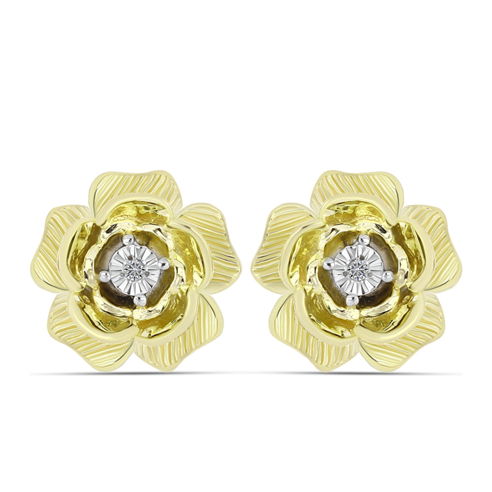 Cercei din Argint 925 Placat cu Aur ( 4.14 grame ) cu Diamant Alb 0.01 Carate 1 