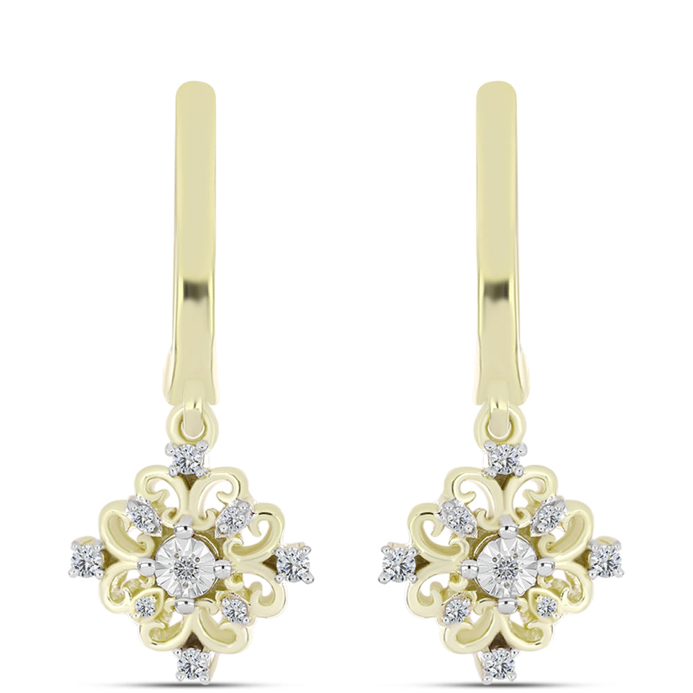 Cercei din Argint 925 Placat cu Aur ( 3.93 grame ) cu Diamant Alb și Topaz Alb 0.21 Carate 3 