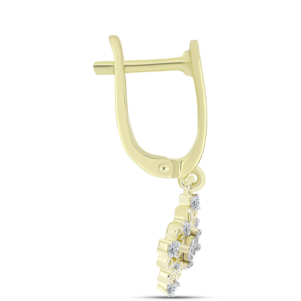 Cercei din Argint 925 Placat cu Aur ( 3.93 grame ) cu Diamant Alb și Topaz Alb 0.21 Carate 2 