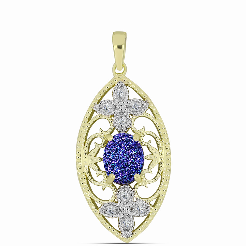 Pandantiv din Argint 925 Placat cu Aur ( 3.38 grame ) cu Drusă Violet și Topaz Alb 1.77 Carate