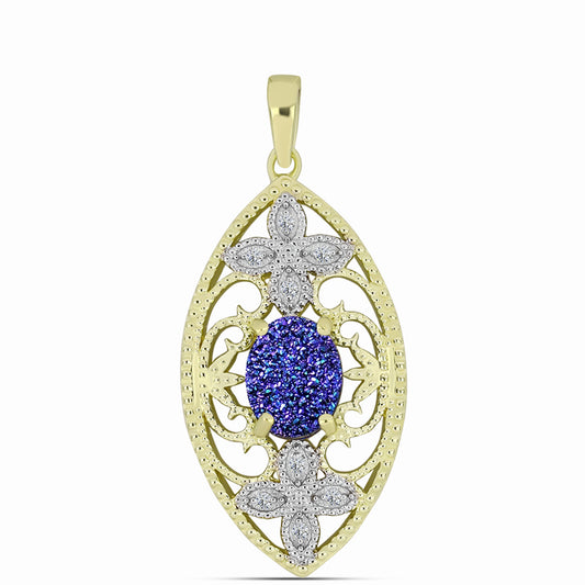 Pandantiv din Argint 925 Placat cu Aur ( 3.38 grame ) cu Drusă Violet și Topaz Alb 1.77 Carate