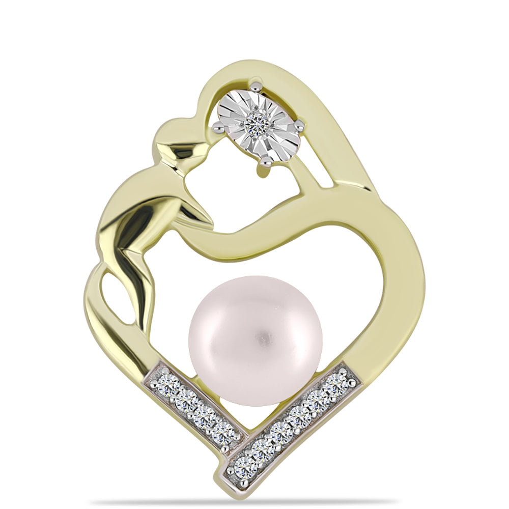 Pandantiv din Argint 925 Placat cu Aur ( 2.55 grame ) cu Diamant Alb și Perlă de Apă Dulce Albă 2.16 Carate 1 