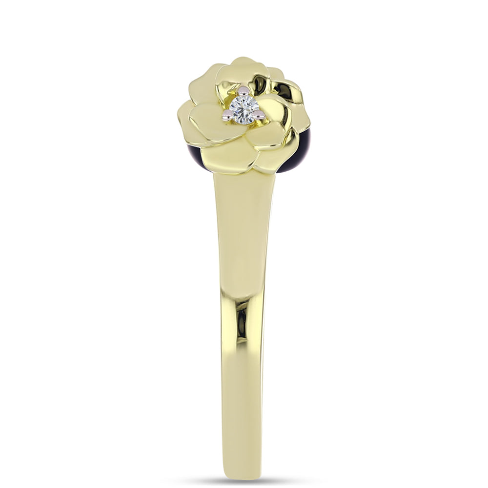 Inel din Argint 925 Placat cu Aur ( 4.05 grame ) cu Perlă de Cultură Neagră și Topaz Alb 3.08 Carate 8 