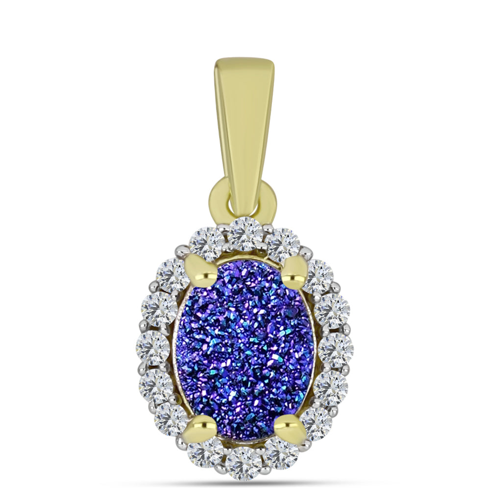 Pandantiv din Argint 925 Placat cu Aur ( 1.35 grame ) cu Drusă Violet și Topaz Alb 1.5 Carate 1 