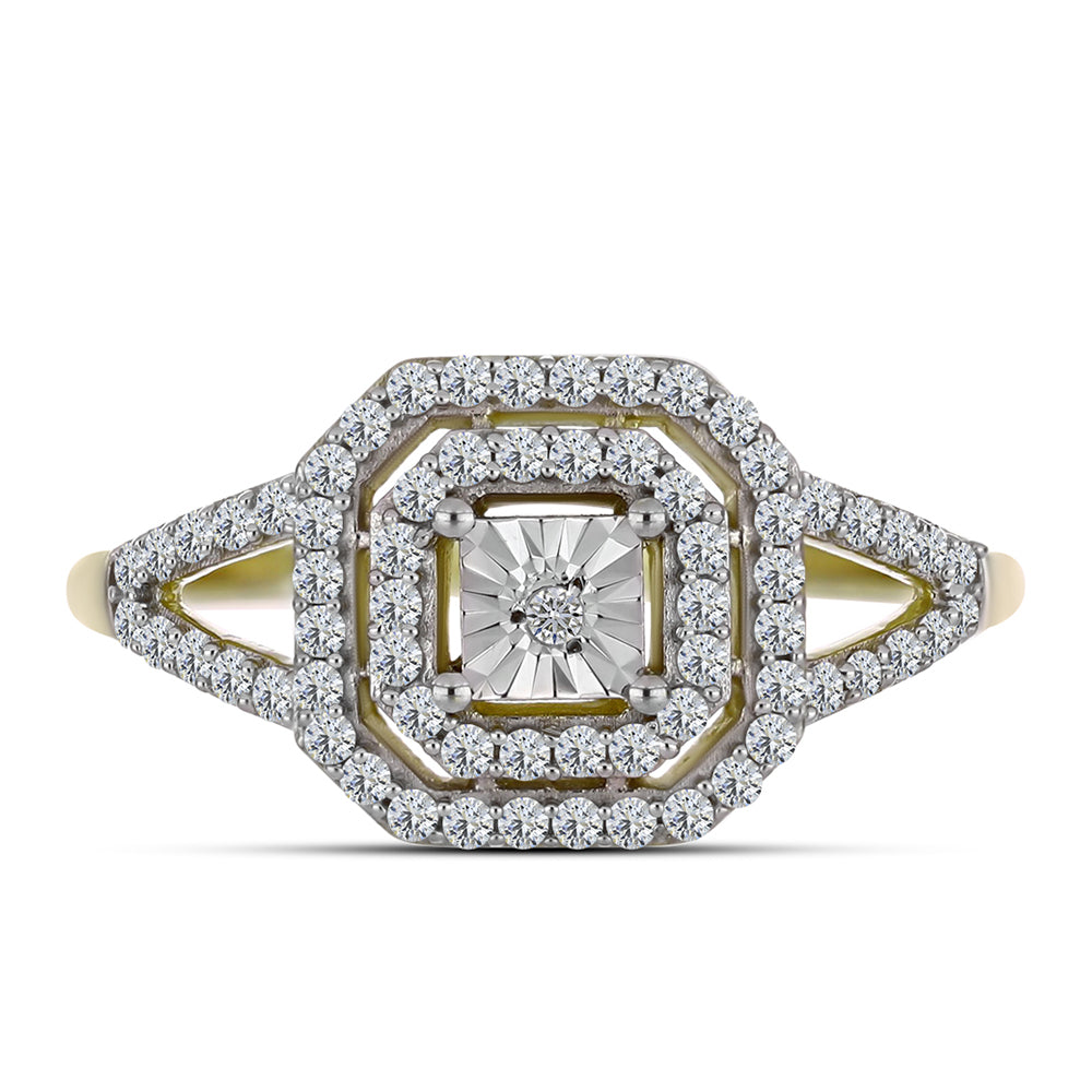 Inel din Argint 925 Placat cu Aur ( 2.83 grame ) cu Diamant Alb și Topaz Alb 0.47 Carate