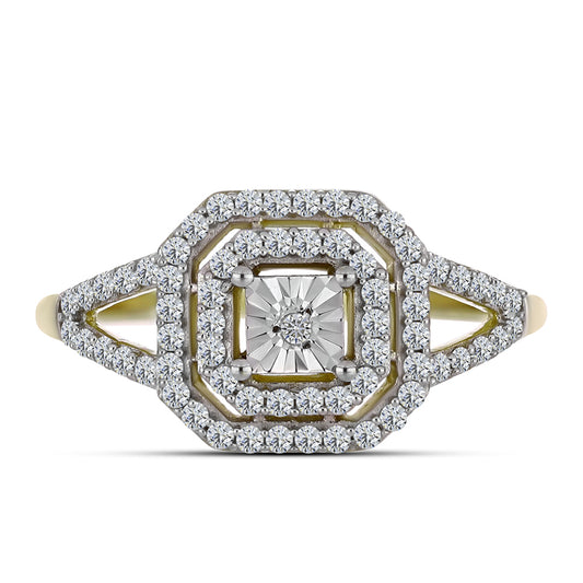 Inel din Argint 925 Placat cu Aur ( 2.83 grame ) cu Diamant Alb și Topaz Alb 0.47 Carate