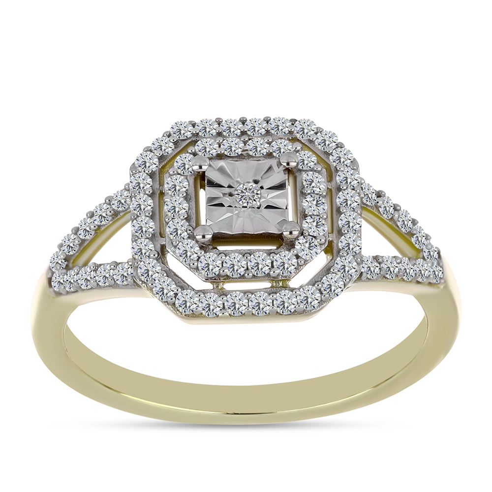 Inel din Argint 925 Placat cu Aur ( 2.83 grame ) cu Diamant Alb și Topaz Alb 0.47 Carate