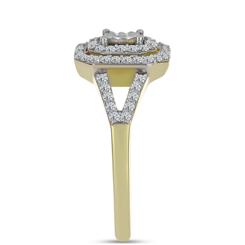 Inel din Argint 925 Placat cu Aur ( 2.83 grame ) cu Diamant Alb și Topaz Alb 0.47 Carate 8 