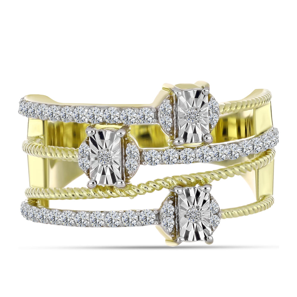 Inel din Argint 925 Placat cu Aur ( 6.06 grame ) cu Diamant Alb și Topaz Alb 0.79 Carate