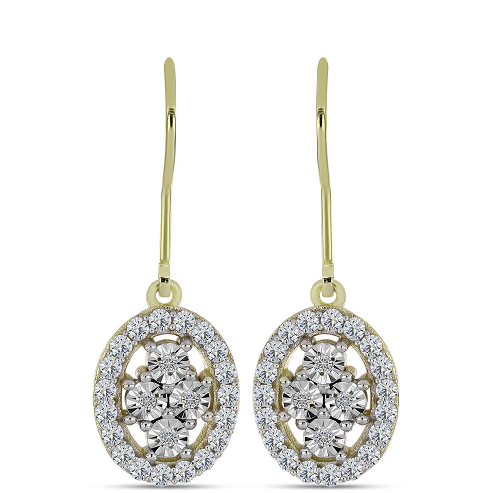 Cercei din Argint 925 Placat cu Aur ( 2.77 grame ) cu Diamant Alb și Topaz Alb 0.74 Carate 3 