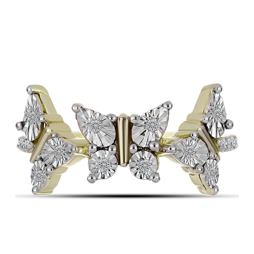 Inel din Argint 925 Placat cu Aur ( 3.36 grame ) cu Diamant Alb și Topaz Alb 0.21 Carate 1 