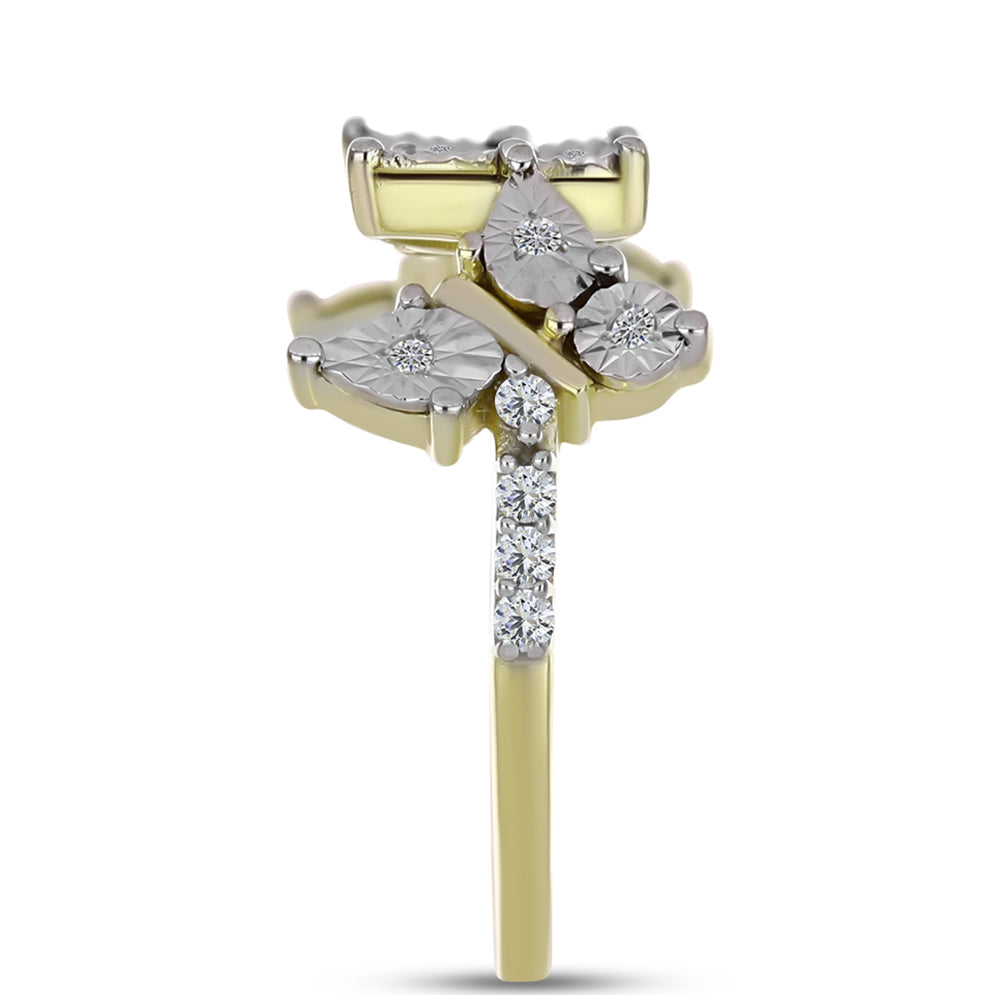 Inel din Argint 925 Placat cu Aur ( 3.36 grame ) cu Diamant Alb și Topaz Alb 0.21 Carate 8 