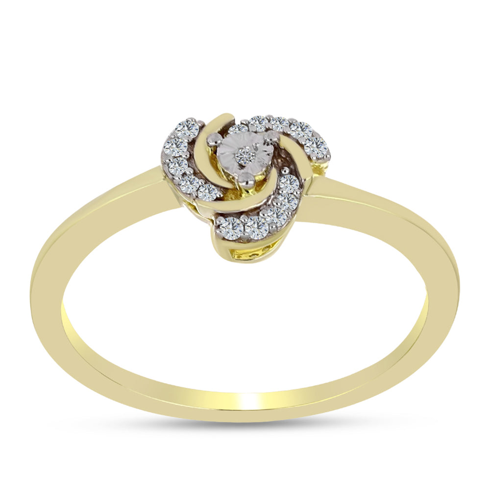 Inel din Argint 925 Placat cu Aur ( 2.26 grame ) cu Diamant Alb și Topaz Alb 0.11 Carate 3 