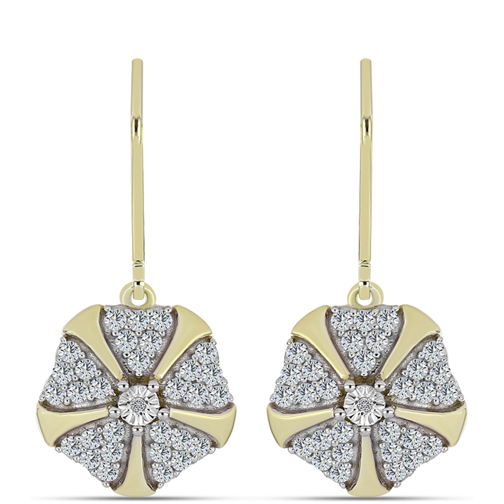 Cercei din Argint 925 Placat cu Aur ( 4.07 grame ) cu Diamant Alb și Topaz Alb 1.09 Carate 1 