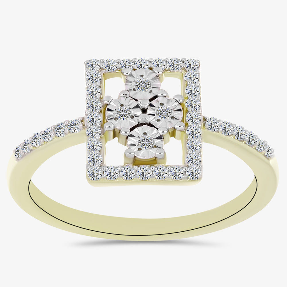 Inel din Argint 925 Placat cu Aur ( 2.74 grame ) cu Diamant Alb și Topaz Alb 0.39 Carate 3 