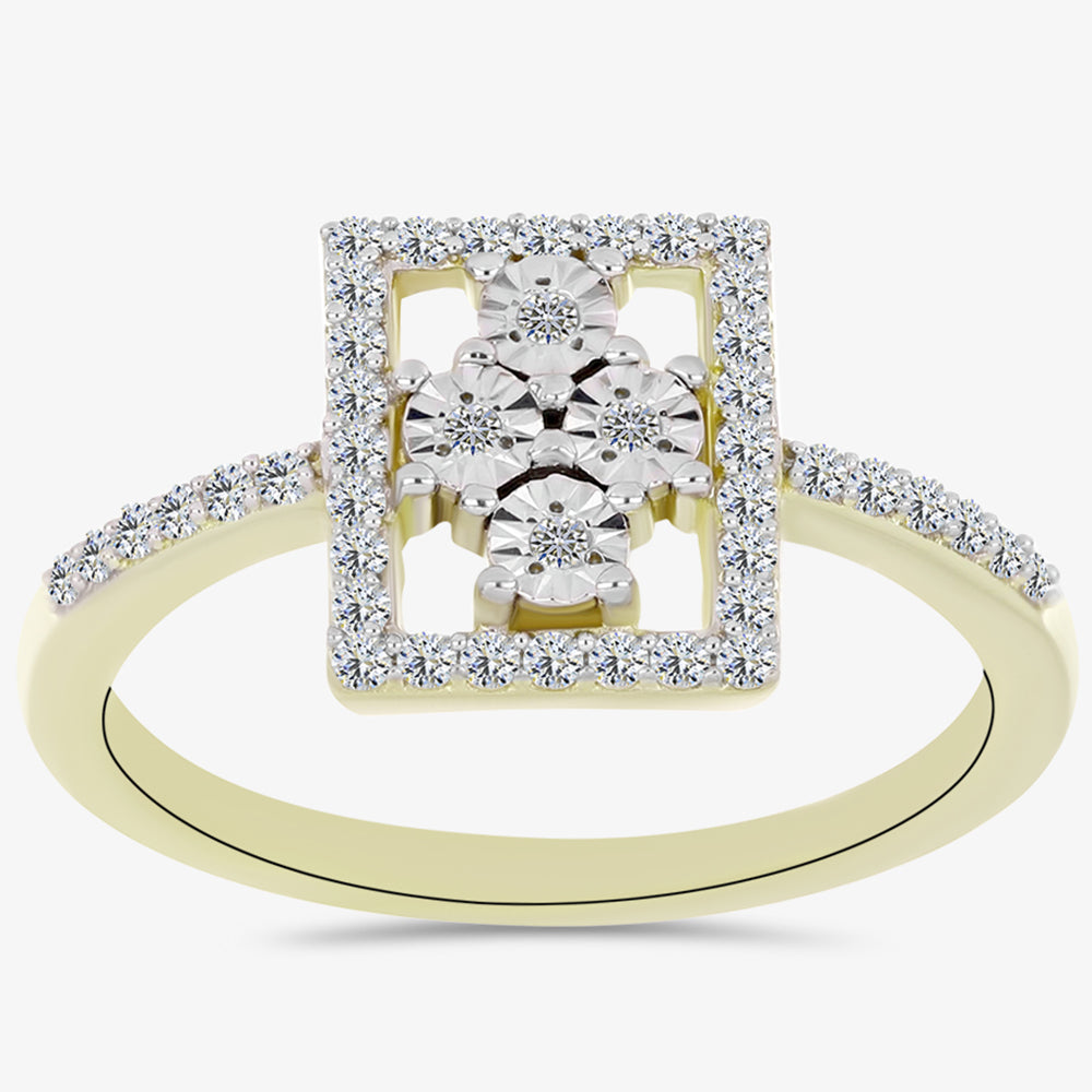Inel din Argint 925 Placat cu Aur ( 2.74 grame ) cu Diamant Alb și Topaz Alb 0.39 Carate 7 