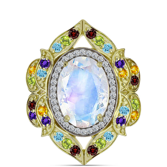 Inel din Argint 925 Placat cu Aur ( 6.07 grame ) cu Piatra Lunii Curcubeu și Ametist Marocan 6.34 Carate