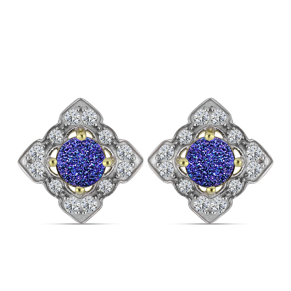Cercei din Argint 925 Placat cu Aur ( 3.78 grame ) cu Drusă Violet și Topaz Alb 2.51 Carate