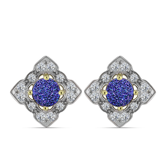 Cercei din Argint 925 Placat cu Aur ( 3.78 grame ) cu Drusă Violet și Topaz Alb 2.51 Carate
