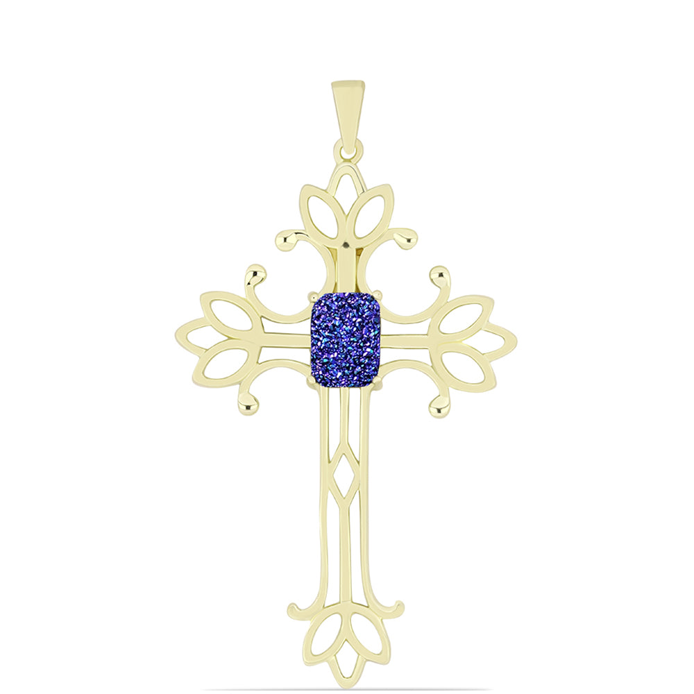 Cruce Pandantiv din Argint 925 Placat cu Aur ( 3.34 grame ) cu Drusă Violet 1.52 Carate