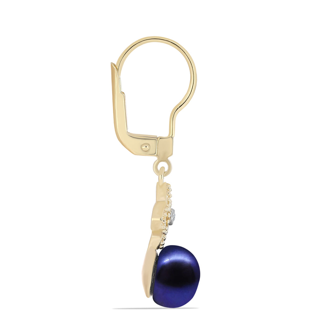 Cercei din Argint 925 Placat cu Aur ( 2.33 grame ) cu Perlă de Cultură Neagră și Topaz Alb 6.07 Carate 4 