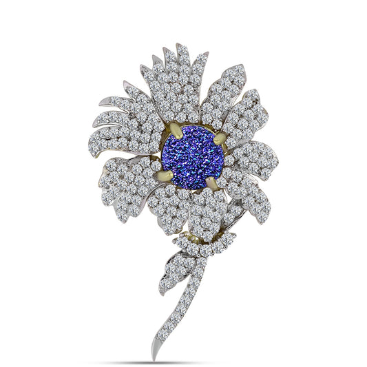 Broşă din Argint 925 Placat cu Aur ( 4.7 grame ) cu Drusă Violet și Topaz Alb 3.43 Carate