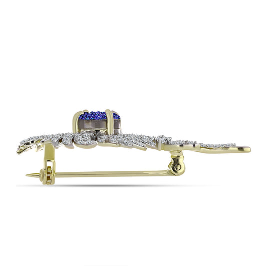 Broşă din Argint 925 Placat cu Aur ( 4.7 grame ) cu Drusă Violet și Topaz Alb 3.43 Carate
