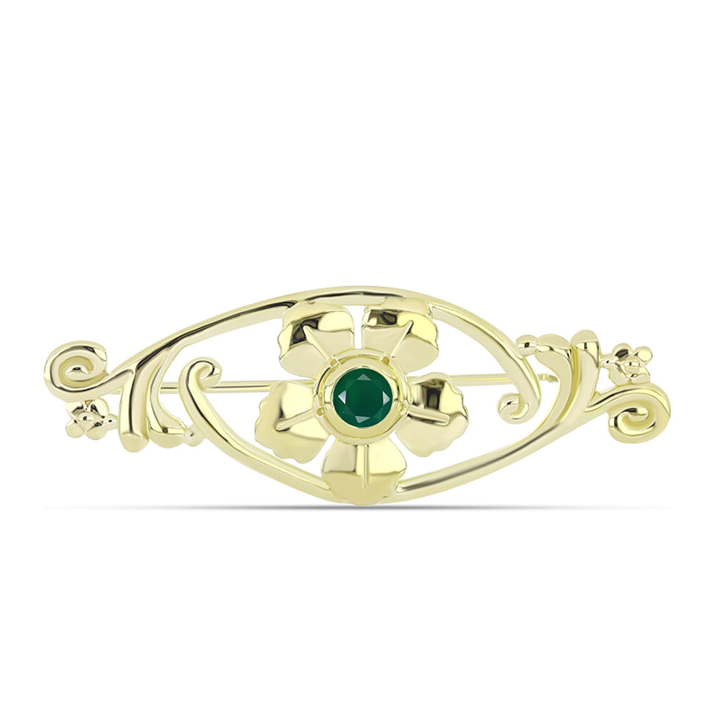 Broşă din Argint 925 Placat cu Aur ( 4.07 grame ) cu Agat Verde 0.23 Carate 3 