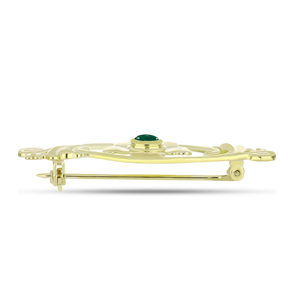Broşă din Argint 925 Placat cu Aur ( 4.07 grame ) cu Agat Verde 0.23 Carate 2 