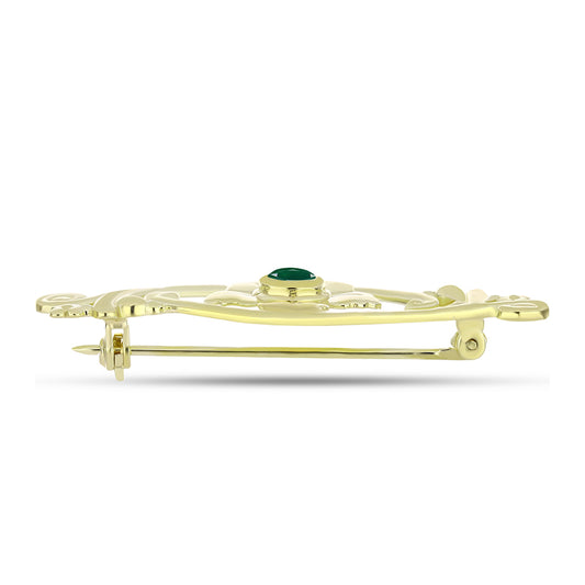 Broşă din Argint 925 Placat cu Aur ( 4.07 grame ) cu Agat Verde 0.23 Carate