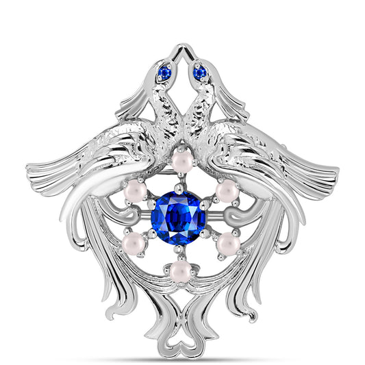 Broşă din Argint 925 ( 5.92 grame ) cu Safir Albastru Australian și Perlă de Apă Dulce Albă 0.99 Carate