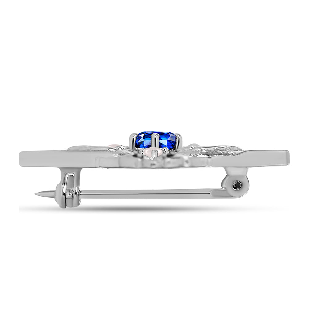 Broşă din Argint 925 ( 5.92 grame ) cu Safir Albastru Australian și Perlă de Apă Dulce Albă 0.99 Carate 2 
