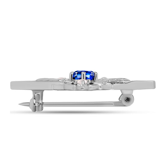 Broşă din Argint 925 ( 5.92 grame ) cu Safir Albastru Australian și Perlă de Apă Dulce Albă 0.99 Carate
