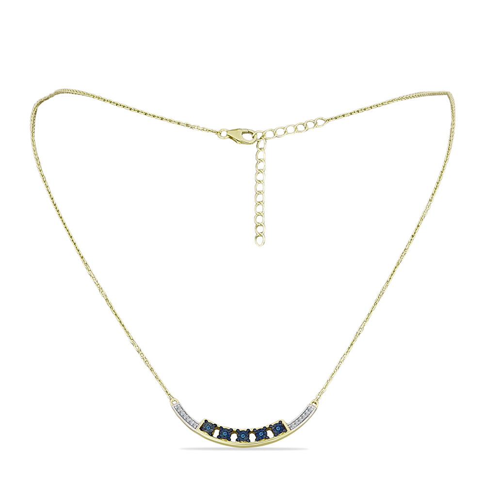 Colier din Argint 925 Placat cu Aur ( 4.3 grame ) cu Diamant Albastru și Topaz Alb 0.12 Carate 2 