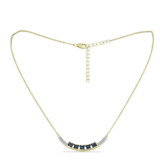 Colier din Argint 925 Placat cu Aur ( 4.3 grame ) cu Diamant Albastru și Topaz Alb 0.12 Carate
