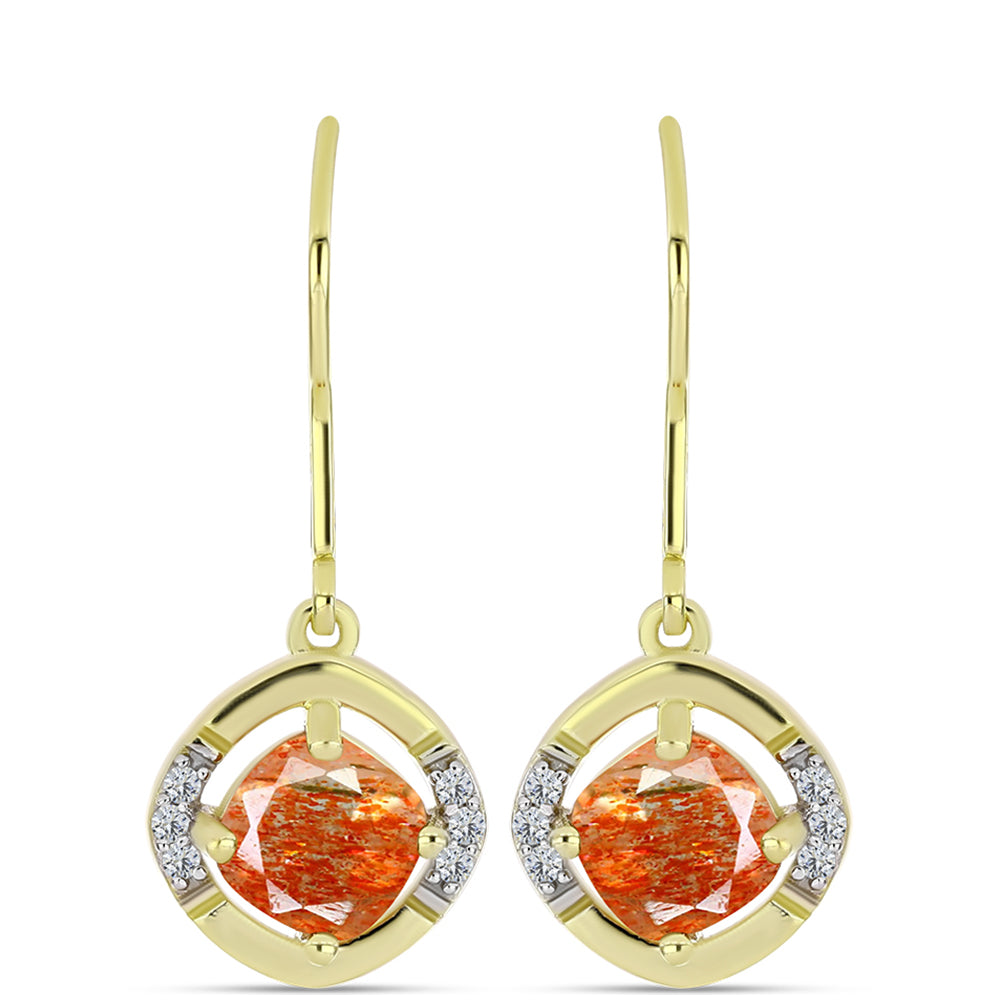 Cercei din Argint 925 Placat cu Aur ( 2.42 grame ) cu Piatra Soarelui Oregon și Topaz Alb 1.93 Carate 1 